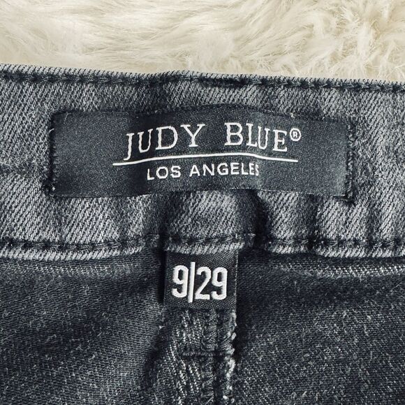 Judy Blue Roll Cuff Crop Capri Jeans 9/29 (29x23.5) Weathered Black High Stretch - Picture 4 of 9